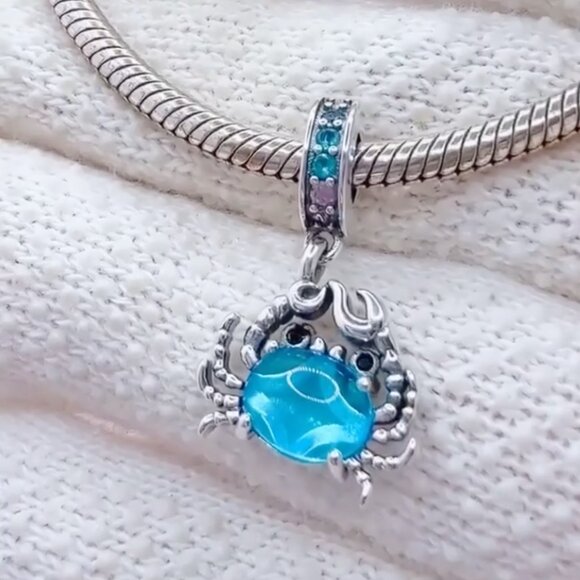 Blue Crab Dangle Charm S925 Sterling Silver Charm For Pandora Bracelet - Picture 1 of 2
